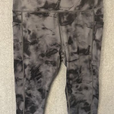 PARWIN Yoga Pants Workout Leggings Womens Size L Cropped Pockets Black Grey